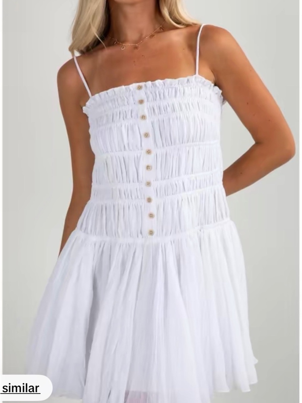 New Smocked White Mini Dress with Button Front